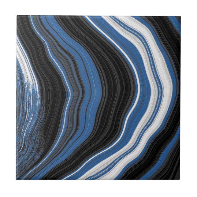 Agate effect, black, white and blue ceramic tile (Front)