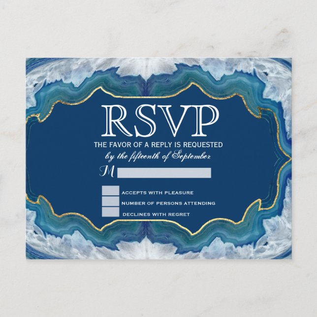 Agate Elegant Pretty Blue Teal Geode Pattern Invitation Postcard (Front)