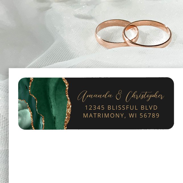 Agate Emerald Green Dark Wedding Return Address Label (Creator Uploaded)