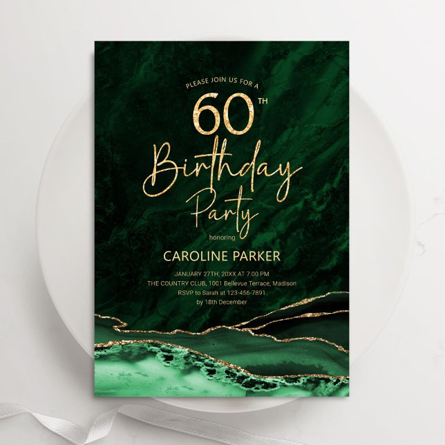 Agate Emerald Green Gold 60th Birthday Invitation (Creator Uploaded)