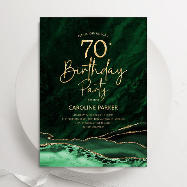 Agate Emerald Green Gold 70th Birthday Invitation (Creator Uploaded)