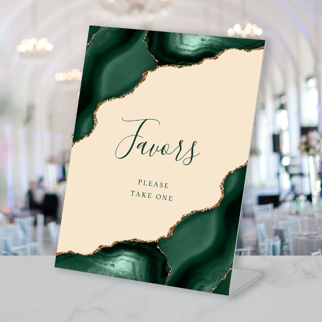Agate Emerald Green Gold Champagne Wedding Favours Pedestal Sign (Creator Uploaded)
