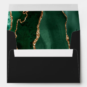 Agate Emerald Green Gold Dark Script Wedding Envelope