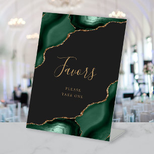 Agate Emerald Green Gold Dark Wedding Favours Pedestal Sign