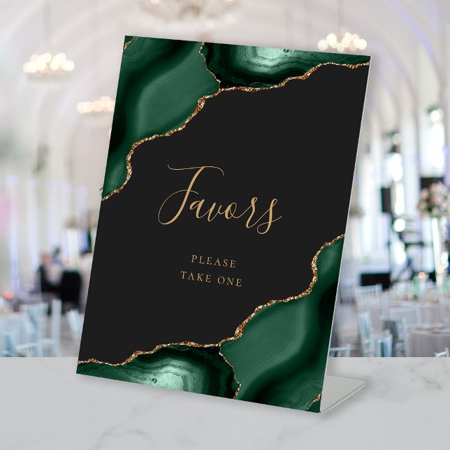 Agate Emerald Green Gold Dark Wedding Favours Pedestal Sign (Creator Uploaded)