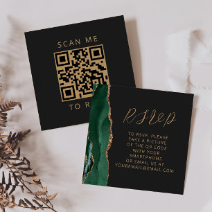 Agate Emerald Green Gold Dark Wedding QR Code RSVP Enclosure Card