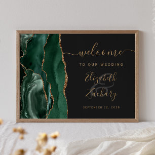 Agate Emerald Green Gold Dark Wedding Welcome Poster