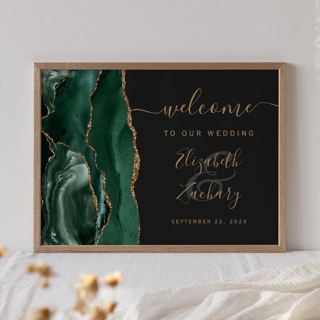 Agate Emerald Green Gold Dark Wedding Welcome Poster (Creator Uploaded)
