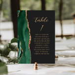 Agate Emerald Green Gold Modern Script Wedding Table Number<br><div class="desc">The left-hand edge of this elegant modern wedding table number card features an emerald green watercolor agate border trimmed with faux gold glitter. The word "table" appears in gold-coloured handwriting script on an off-black background. Add the names of your guests who are assigned to each table.</div>