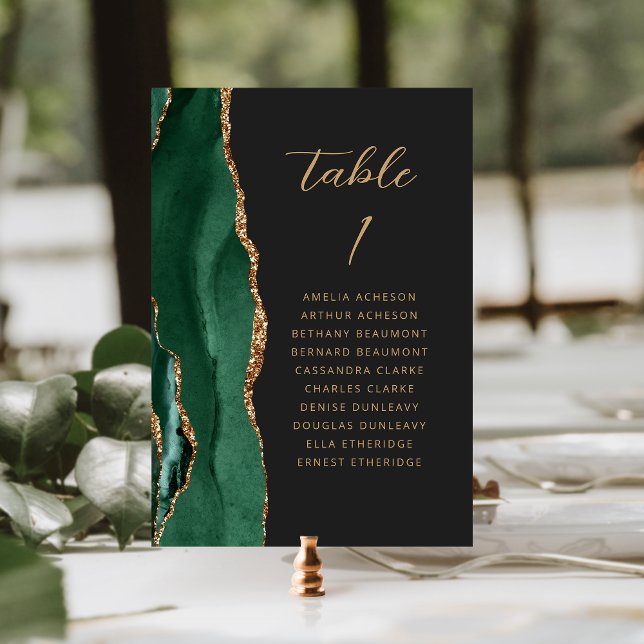 Agate Emerald Green Gold Modern Script Wedding Table Number (Creator Uploaded)