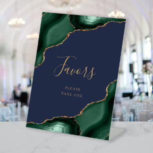 Agate Emerald Green Gold Navy Blue Wedding Favours Pedestal Sign