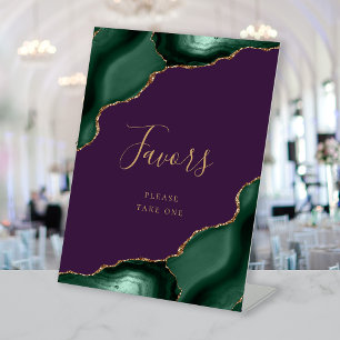 Agate Emerald Green Gold Purple Wedding Favours Pedestal Sign