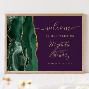 Agate Emerald Green Gold Purple Wedding Welcome Poster