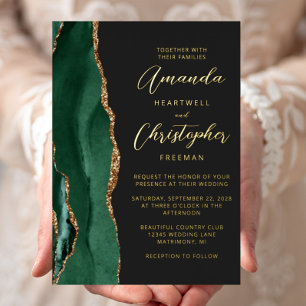 Agate Emerald Green Gold Script Dark Wedding