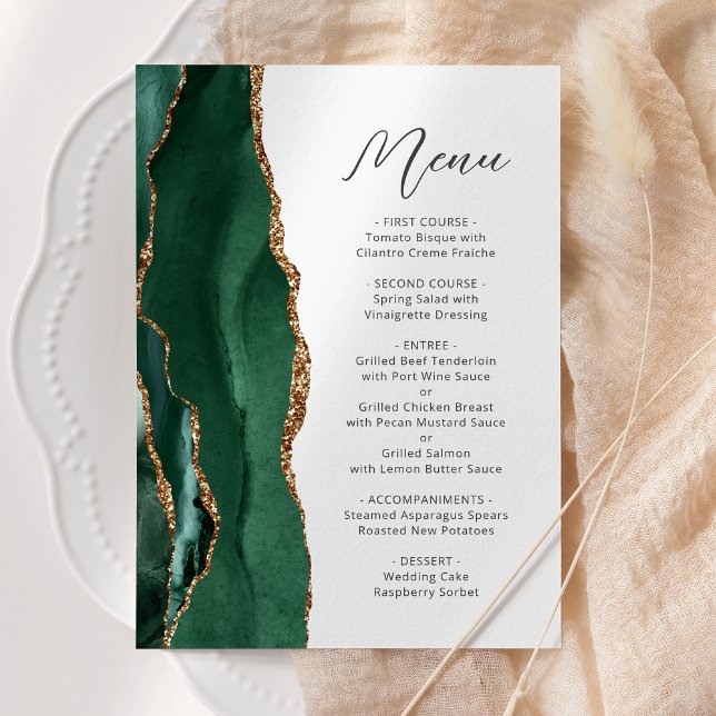 Agate Emerald Green Gold Script Wedding Menu (Creator Uploaded)