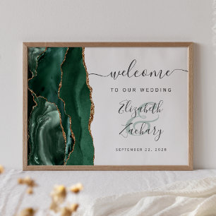 Agate Emerald Green Gold Wedding Welcome Poster