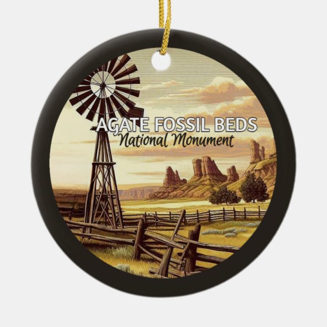 Agate Fossil Beds National Monument Christmas Ceramic Ornament (Front)