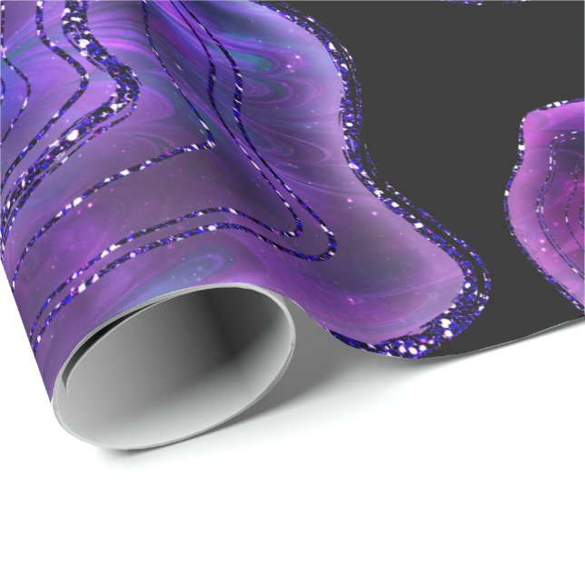 Agate Geode Cosmic Crystals Black Wrapping Paper (Roll Corner)