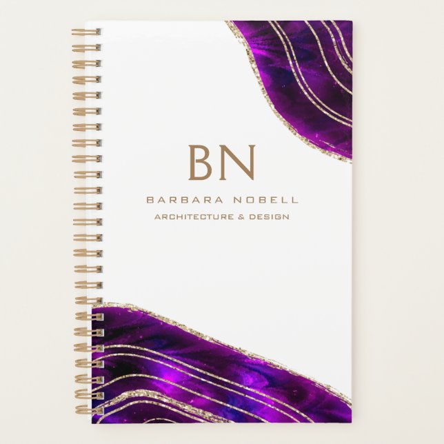 Agate Geode Cosmic Crystals Purple Gold Planner (Front)