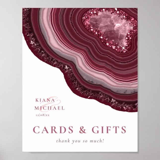 Agate Geode Glitter Cards & Gifts Burgundy ID647 Poster (Front)