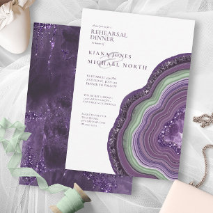 Agate Geode Glitter Rehearsal Dinner Violet ID647 Invitation