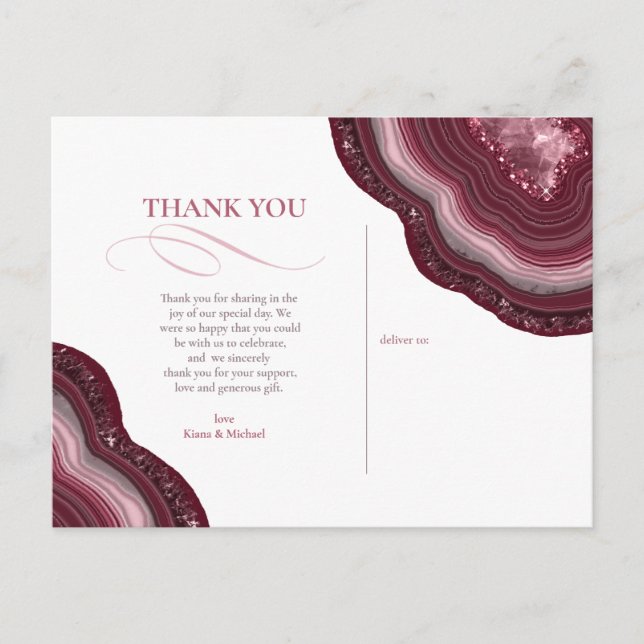 Agate Geode Glitter Wedding Burgundy ID647 Announcement Postcard (Front)