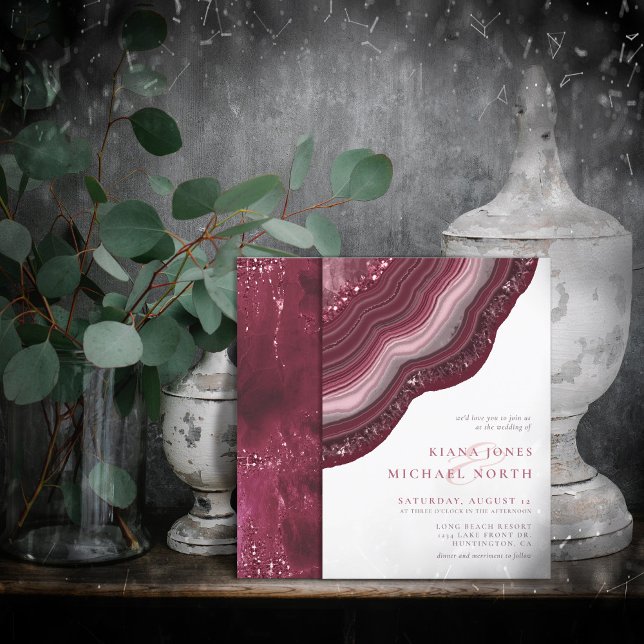 Agate Geode Glitter Wedding Burgundy ID647 Invitation (Creator Uploaded)