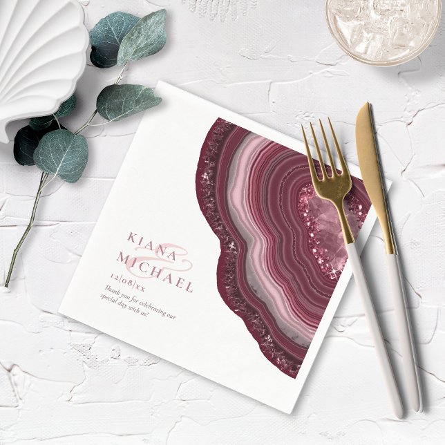 Agate Geode Glitter Wedding Burgundy ID647 Napkin (Creator Uploaded)
