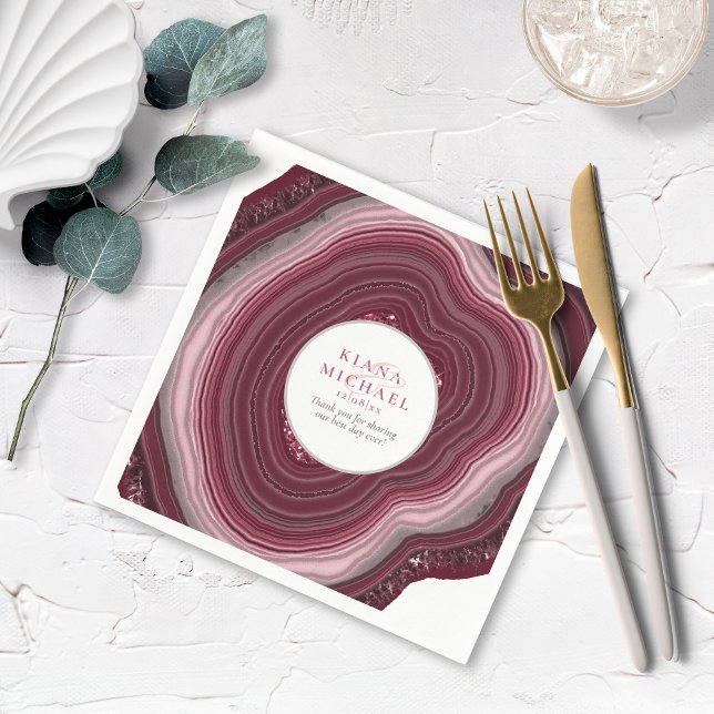 Agate Geode Glitter Wedding Burgundy V2 ID647 Napkin (Creator Uploaded)
