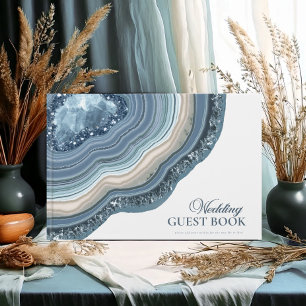 Agate Geode Glitter Wedding Dusty Blue ID647 Guest Book
