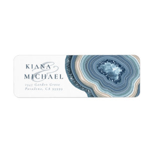 Agate Geode Glitter Wedding Dusty Blue ID647 Return Address Label
