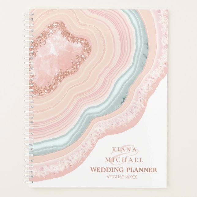 Agate Geode Glitter Wedding Plans Rose Gold ID647 Planner (Front)