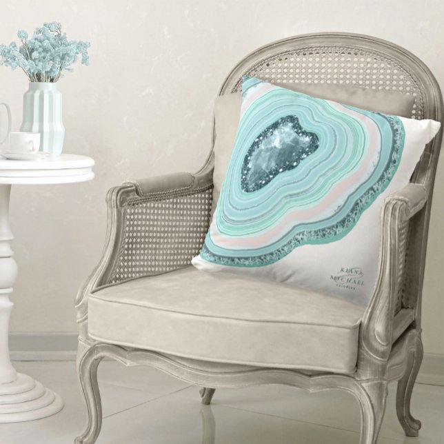 Agate Geode Glitter Wedding Teal ID647 Cushion (Creator Uploaded)