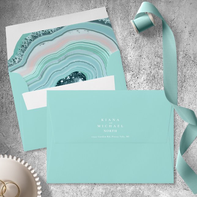 Agate Geode Glitter Wedding Teal ID647 Envelope (Creator Uploaded)