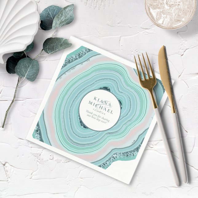 Agate Geode Glitter Wedding Teal ID647 Napkin (Creator Uploaded)