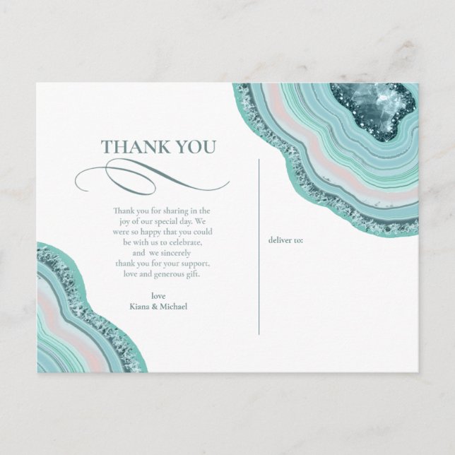 Agate Geode Glitter Wedding Thank You Teal ID647 Announcement Postcard (Front)