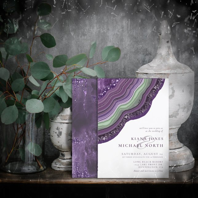 Agate Geode Glitter Wedding Violet ID647 Invitation (Creator Uploaded)