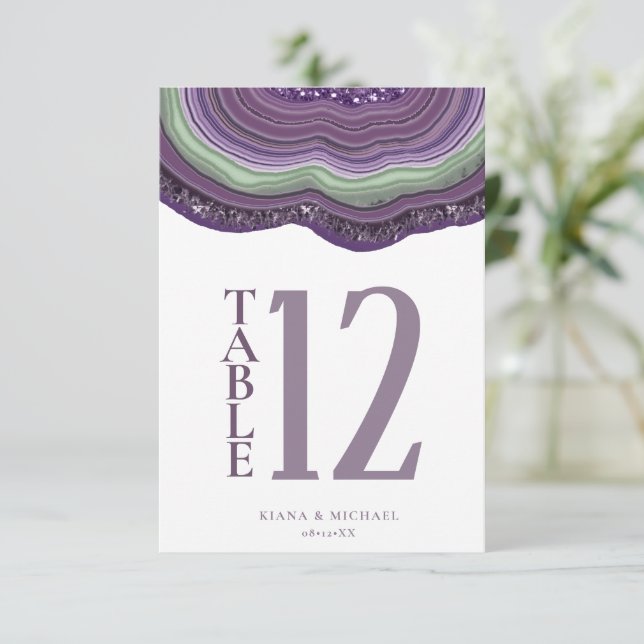 Agate Geode Glitter Wedding Violet ID647 Invitation (Standing Front)