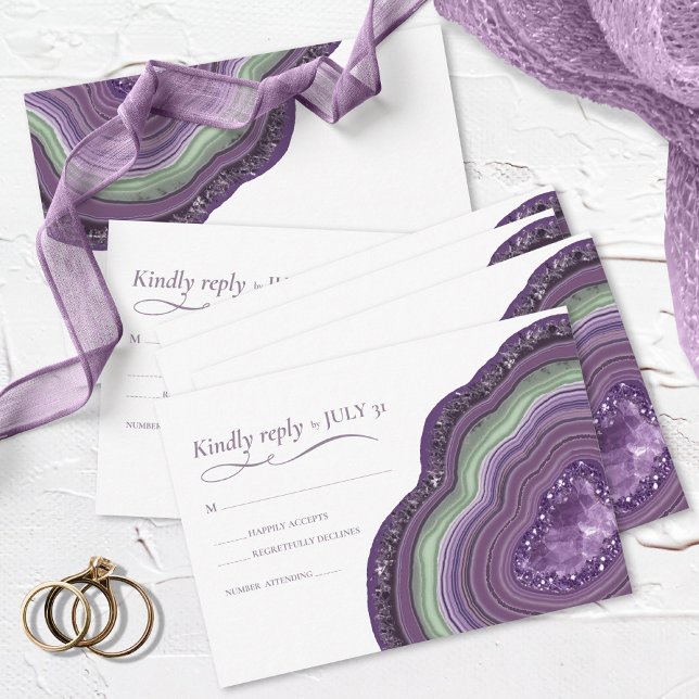 Agate Geode Glitter Wedding Violet ID647 RSVP Card (Creator Uploaded)