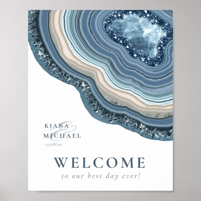 Agate Geode Glitter Welcome Dusty Blue ID647 Poster (Front)