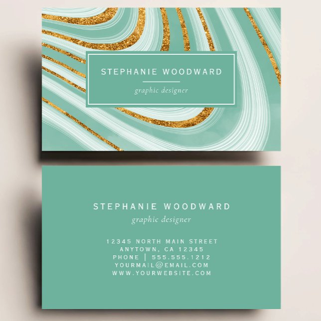 Agate Geode Mint Green Gold Faux Glitter Abstract Business Card (Creator Uploaded)