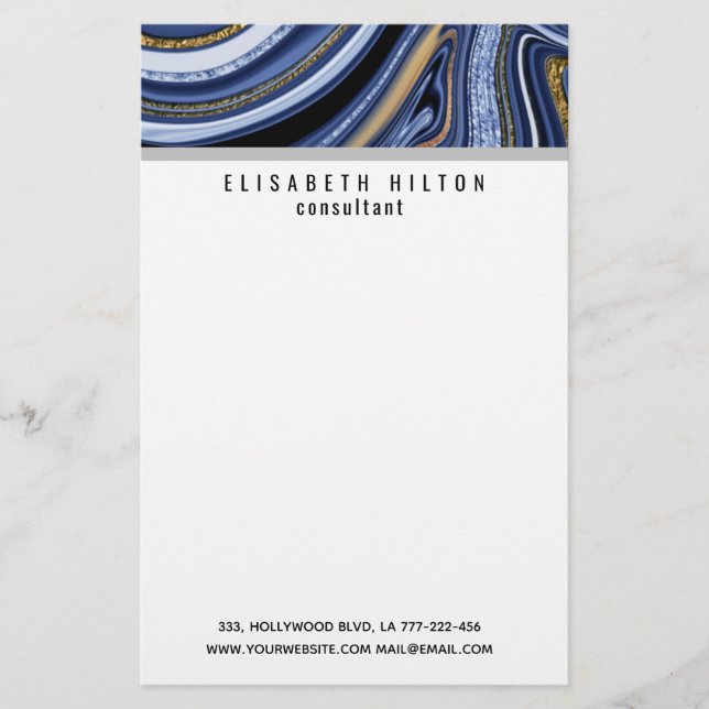 agate geode navy gold  black stationery (Front)