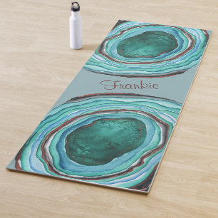Agate Geode Pattern in Blue & Aqua - Personalised Yoga Mat