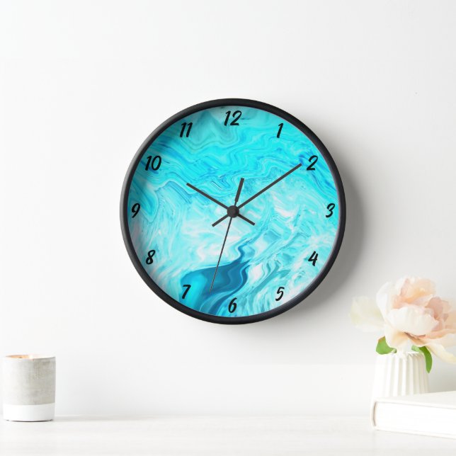 Agate Geode Patterns Teal Blue Artsy Abstract Gift Clock (Home)