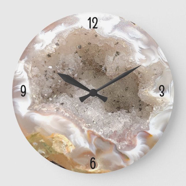 Agate Geode Photo with Quartz Crystal Druzy Large Clock (Front)