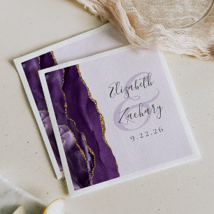 Agate Geode Purple Gold Lavender Wedding Napkin