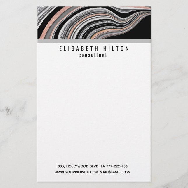 agate geode rose gold silver black stationery (Front)