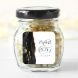 Agate Geode Script Black Gold Wedding Square Sticker<br><div class="desc">This elegant modern wedding sticker features a black watercolor agate geode design trimmed with faux gold glitter. Easily customise the charcoal grey text on a white background,  with the names of the bride and groom in handwriting calligraphy over a large,  light grey ampersand.</div>
