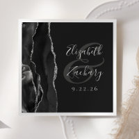 Agate Geode Script Black Silver Dark Wedding