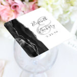 Agate Geode Script Black Silver Wedding Square Paper Coaster<br><div class="desc">This elegant modern wedding coaster features a black watercolor agate geode design trimmed with faux silver glitter. Easily customise the charcoal grey text on a white background,  with the names of the bride and groom in handwriting calligraphy over a large,  light grey ampersand.</div>